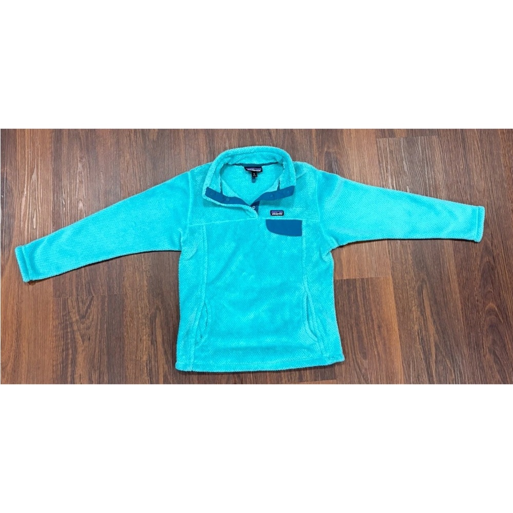 Patagonia Girls Teal ReTool Snap T Button Pullover Fleece Jacket Turquoise XL 14